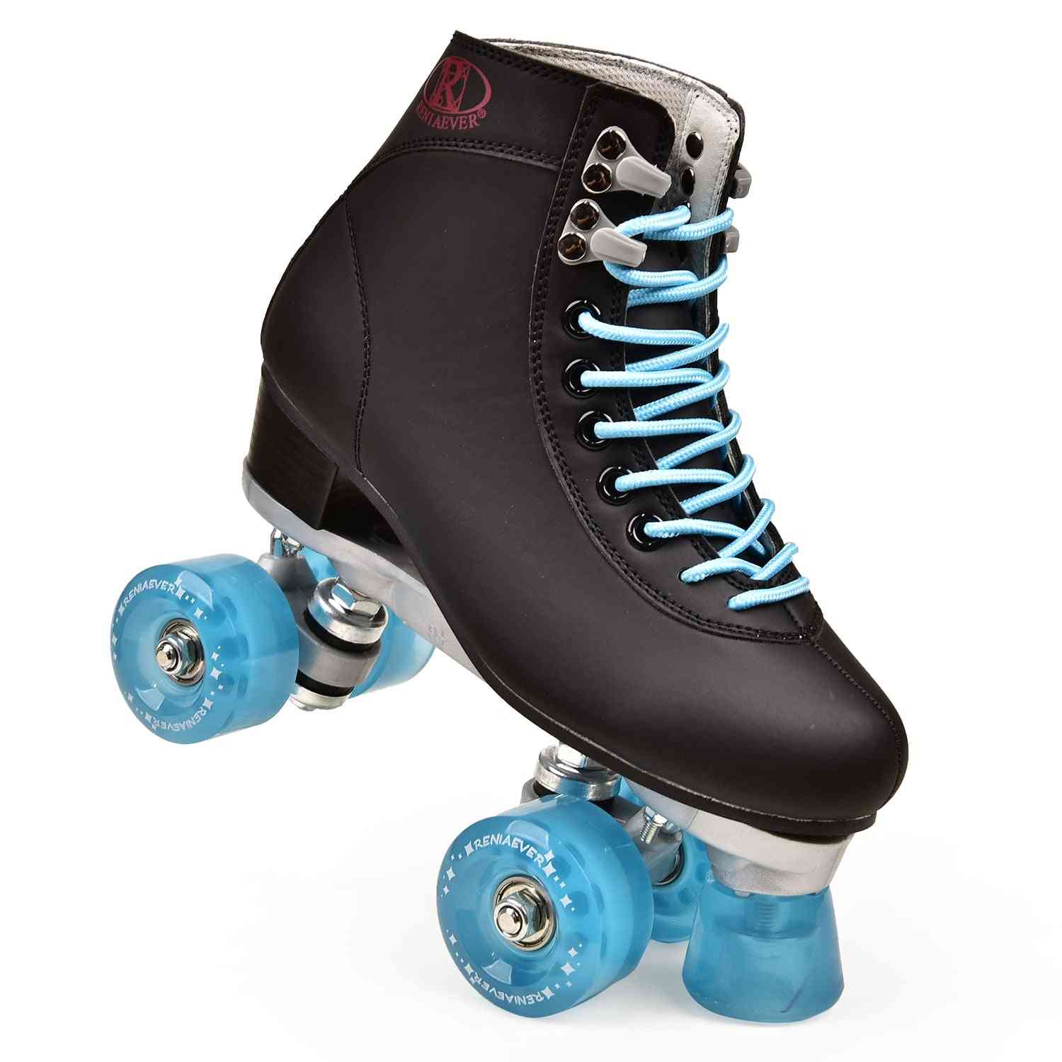 Artificial Leather Roller Skates Shoes With Four Wheels Double Line Women Men