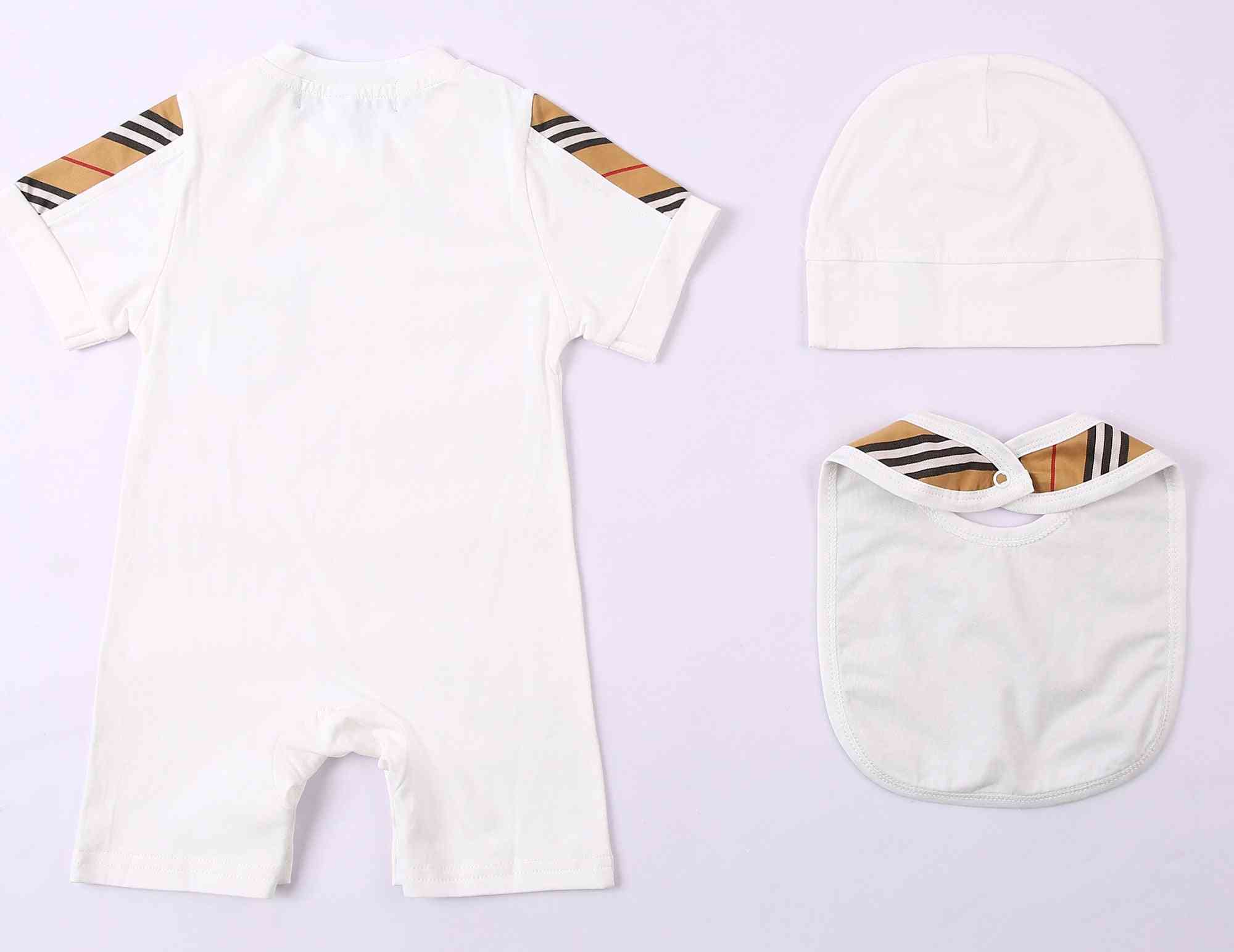 Summer Newborn Baby Clothes, Unisex Cartoon Cotton Romper, Hat Set And Shoes