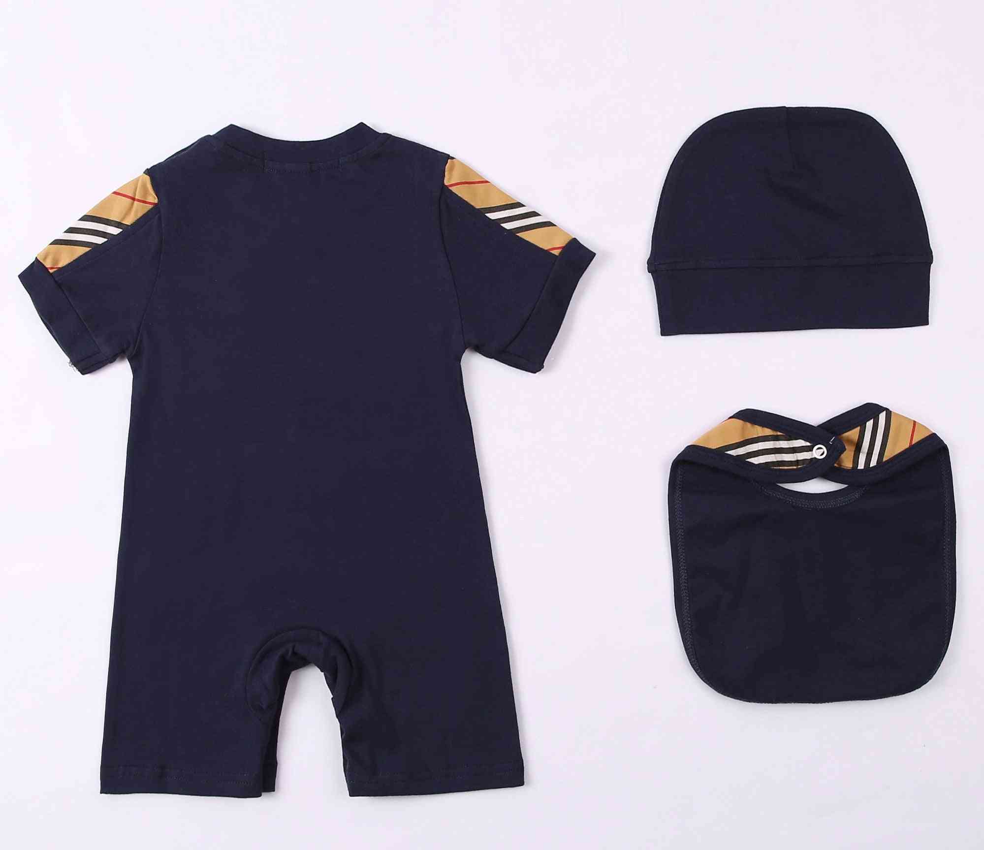 Summer Newborn Baby Clothes, Unisex Cartoon Cotton Romper, Hat Set And Shoes