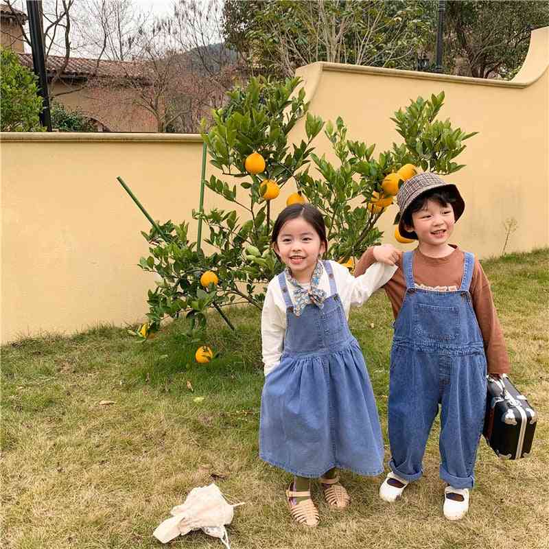 Spring Kids Casual Denim Overall Dress, Loose Clothing