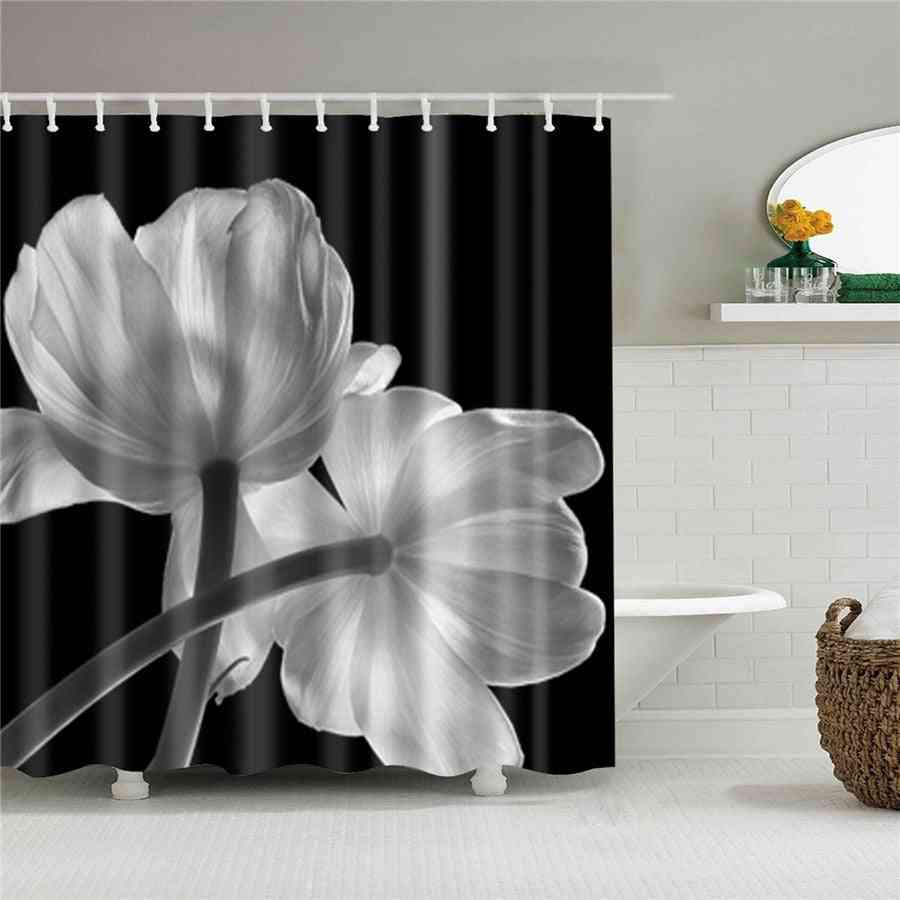 Flower Dandelion, Shower Fabric Polyester, Bathroom Curtains With Hooks ( Set 2 )