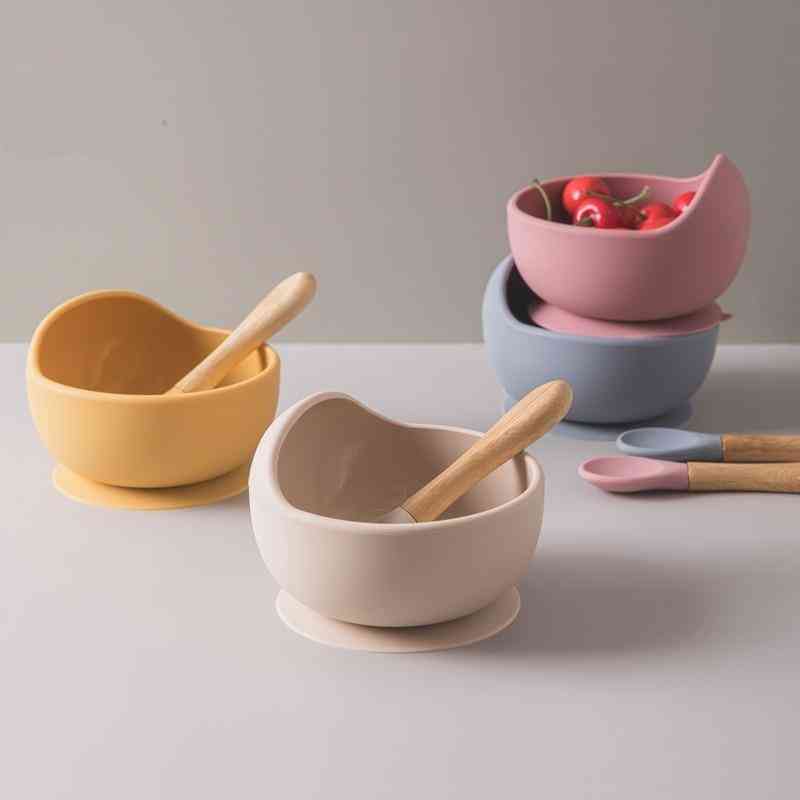 Ensemble de bols d'alimentation pour bébé en silicone pour vaisselle pour enfants, bambou alimentaire rose tendre