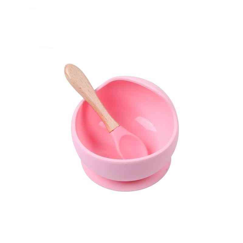 Children's Tableware Silicone Baby Feeding Bowl Set, Soft Pink Food Bamboo