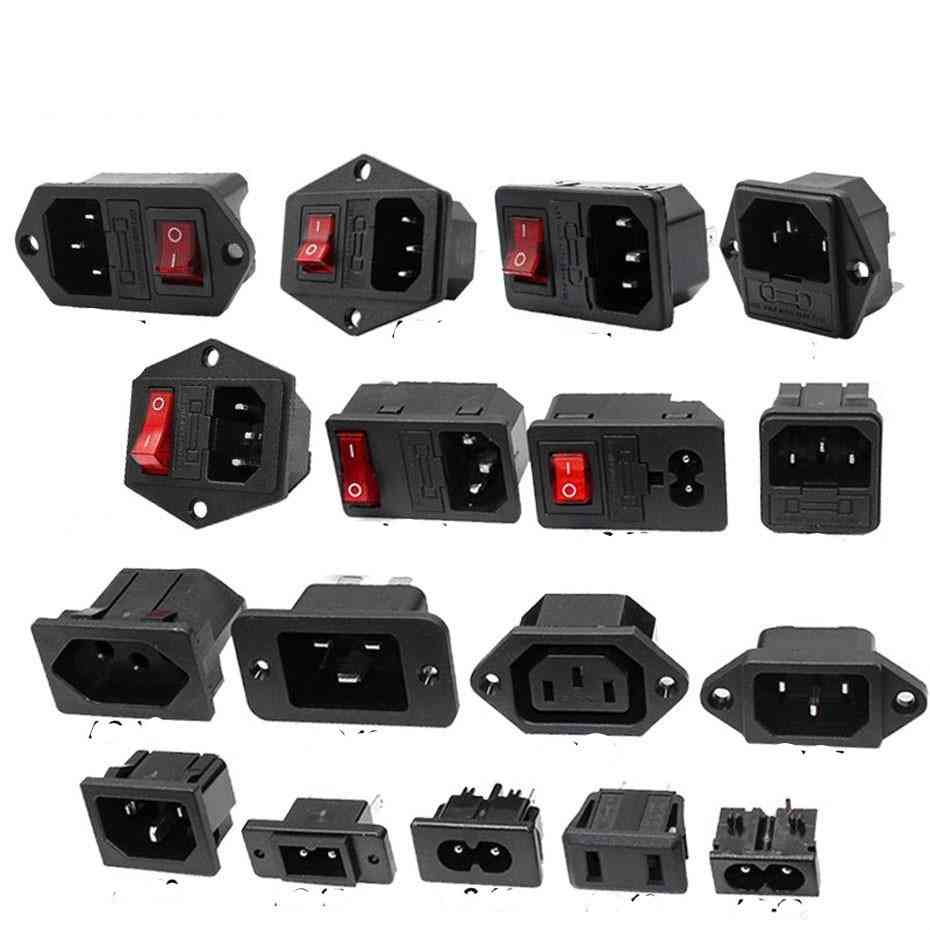 Electrical Ac Socket 3 Pin Red Led 250v Rocker Switch 10a Fuse Inlet Plug Connector
