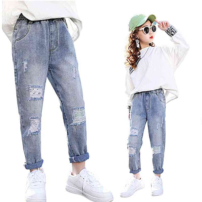 Kids, Spring Casual Loose Ripped Denim Trousers