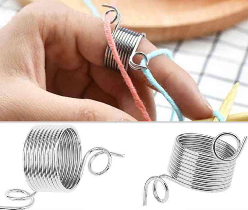 Ring Type Knitting Tools, Finger Wear, Yarn, Spring Guides, Stainless Steel Needle, Thimble Sewing Accessories
