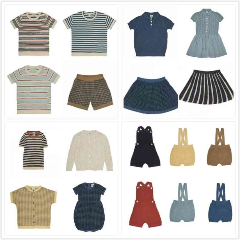 New Striped Sweater/girls Fob Soft Modal Cotton Knit Shorts Suit
