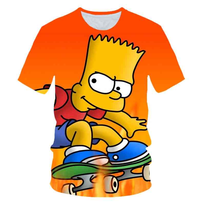 Boys 3d Cartoon, Skateboard Simpson Print T-shirt Set-2