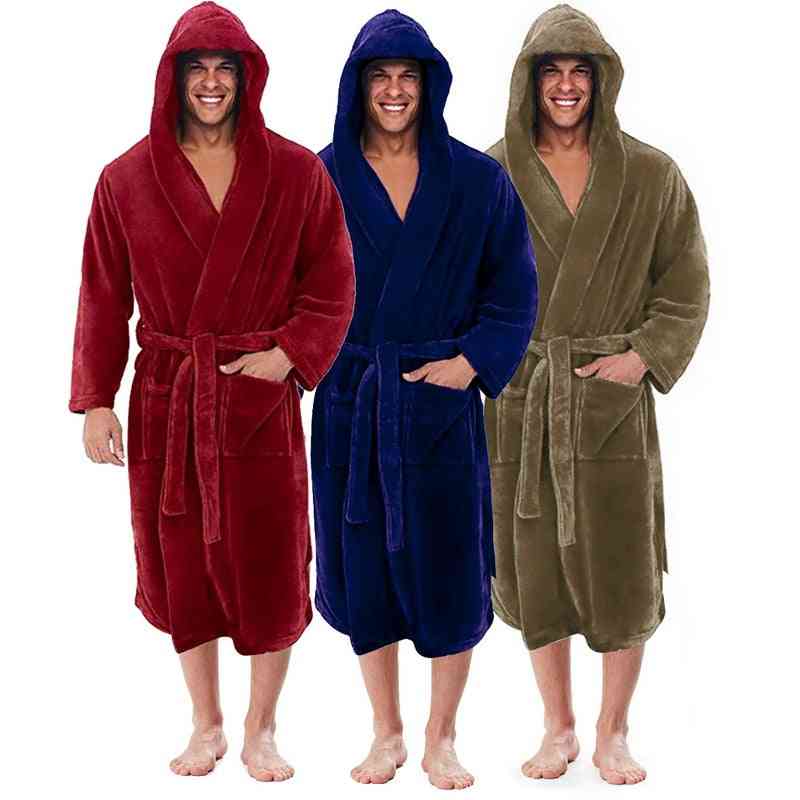 Winter Warm- Flannel Robe Hooded, Thick Extra Long Bathrobe