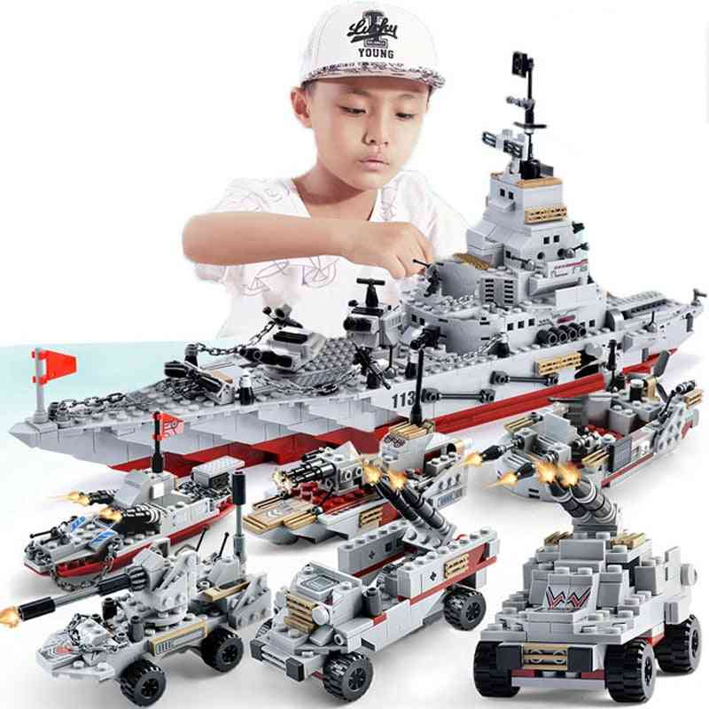 1000+ Pcs Military Warship Navy Aircraft Army Figures Building Blocks Toy