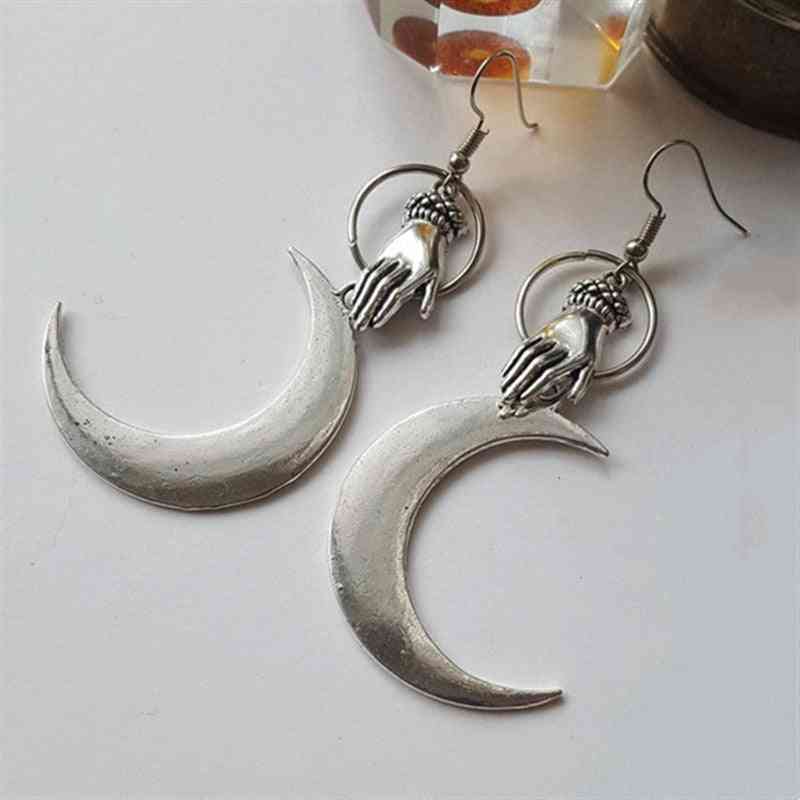 Neo-gothic Moon Pendant Choker, Earring And Necklace