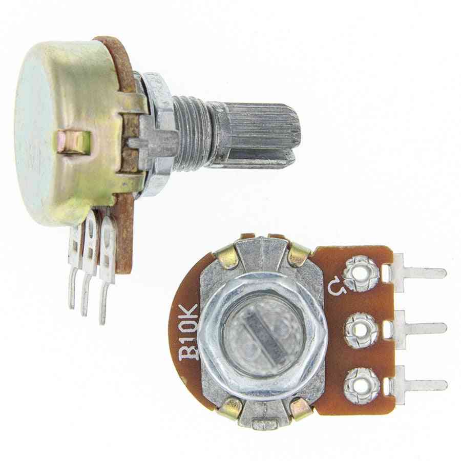 Wh148, 3-pin lineært potentiometer, 15 mm aksel med møtrikker og skiver