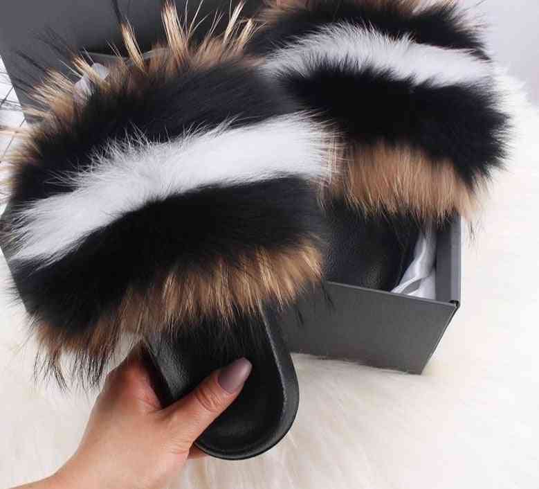 Women Real Fox Fur, Slides Furry, Flat Sandals( Set 2)