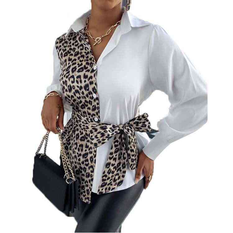 ženske bluze z pasom, leopard bele srajce