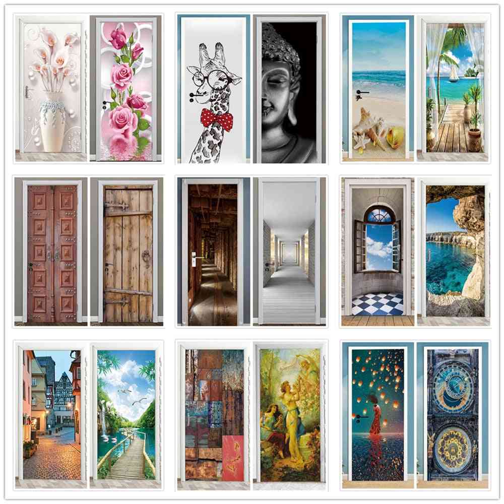 Landscape Door Stickers, 3d Removable Vinilos Para Puertas Adhesive Wallpaper
