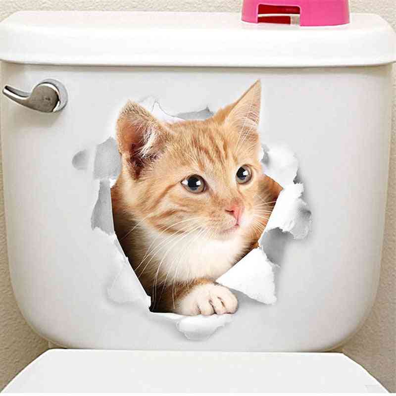 3d Broken Hole Cat Dog Animal Print Toilet Stickers Home Decoration