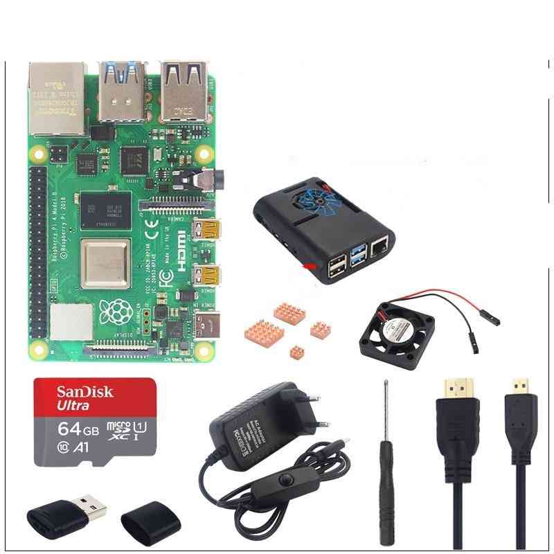 Originálny raspberry pi 4 model b kit abs puzdro, napájací zdroj, 32/64gb tf a kábel