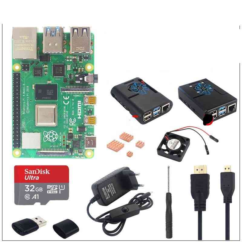 Original Raspberry Pi 4 Model B Kit Abs Case, Power Supply, 32/64gb Tf & Cable