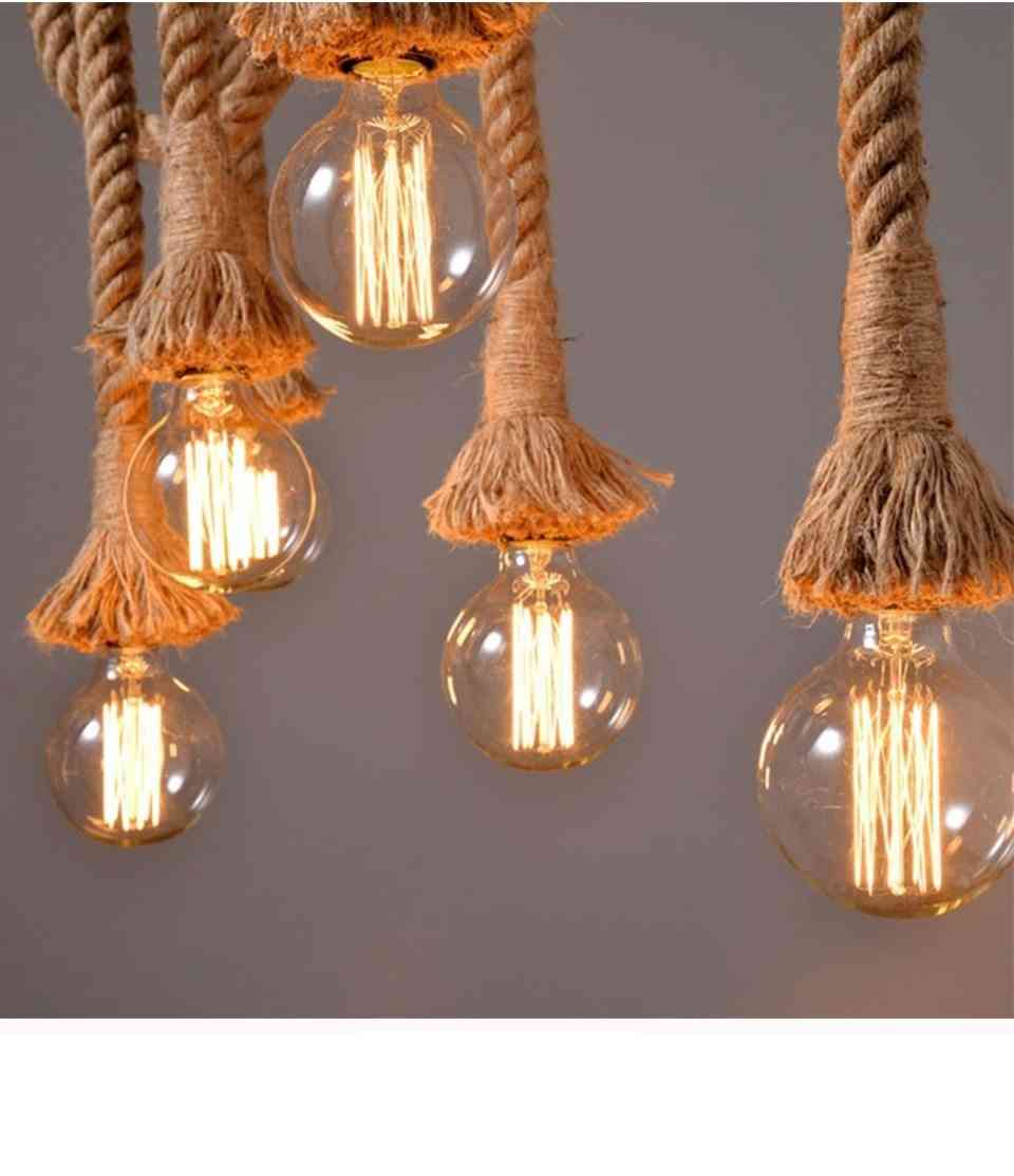 E27- Vintage Hemp, Rope Pendant Lamp, Retro Hanging Edison, Pendant Light