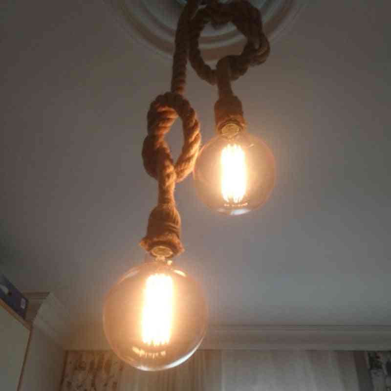 E27- Vintage Hemp, Rope Pendant Lamp, Retro Hanging Edison, Pendant Light
