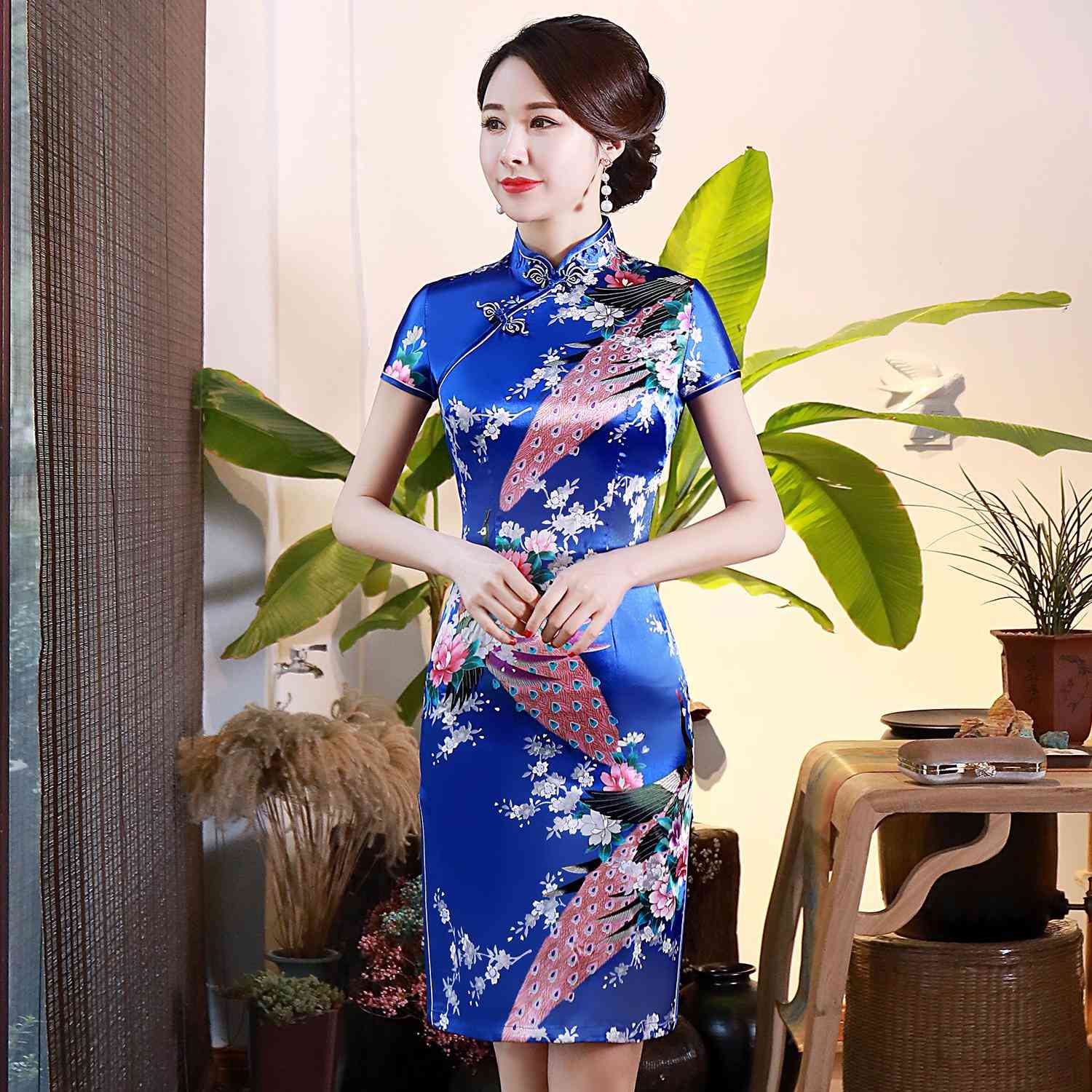 Flower Print Women Short Split Traditional Dress Plus Size Rayon Set-6