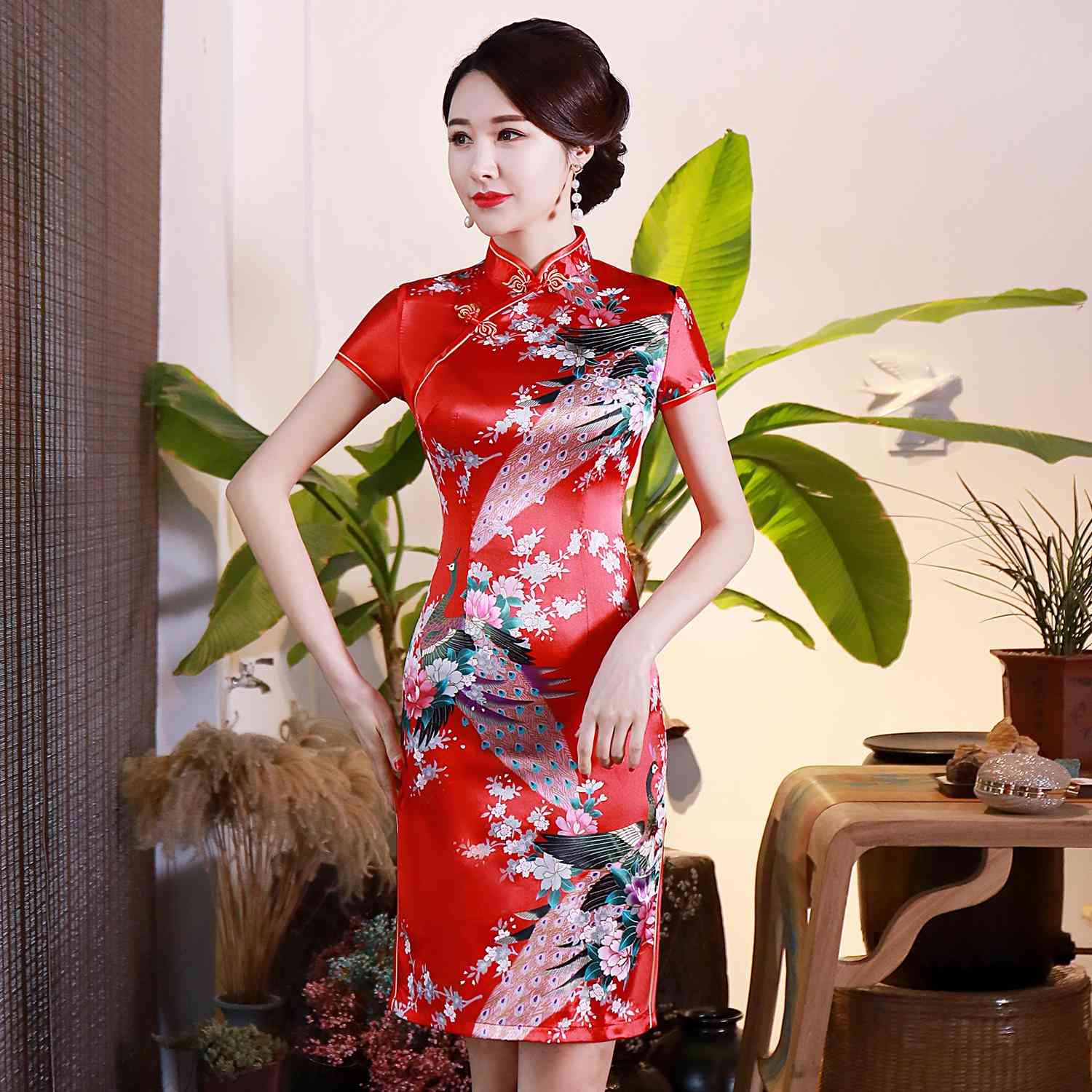 Flower Print Women Short Split Traditional Dress Plus Size Rayon Set-3