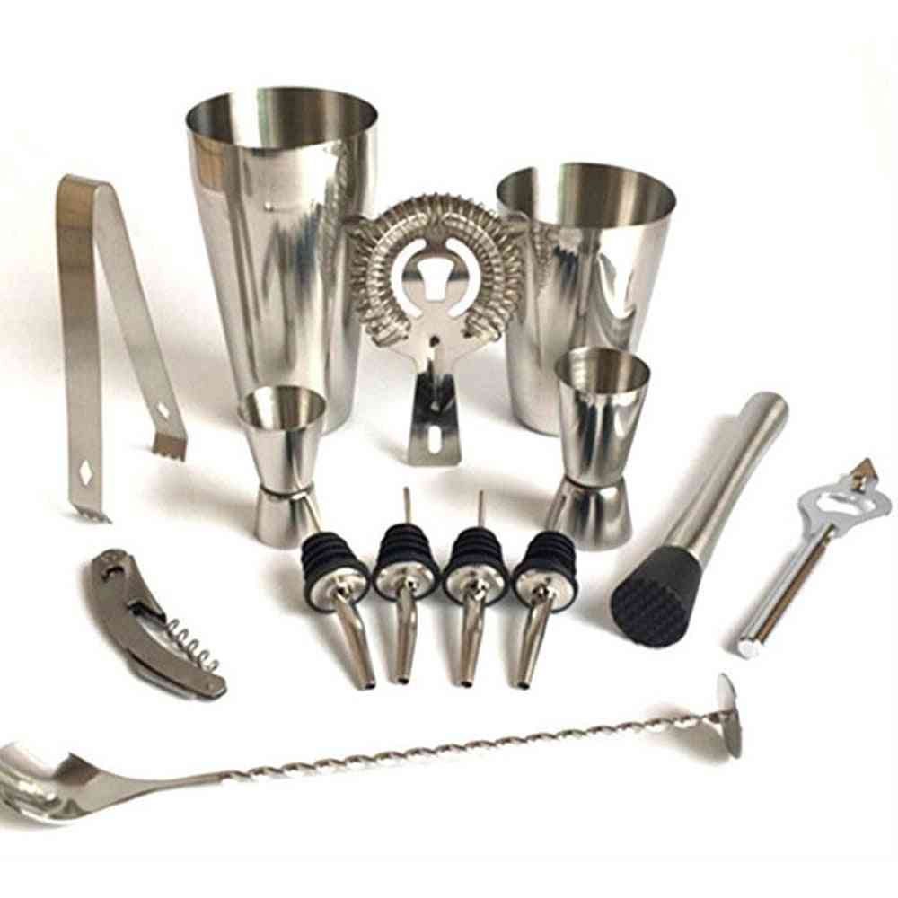 Stainless Steel- Cocktail Shaker, Mixer Drink Kit Bars Set Tools With Wine Rack Stand
