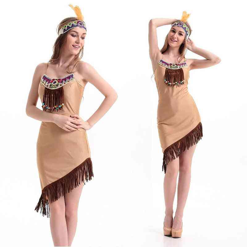 Indian Tribal Fringed, Cosplay Costume, Party Lehenga, Choli, Native Princess, Tassel Dress