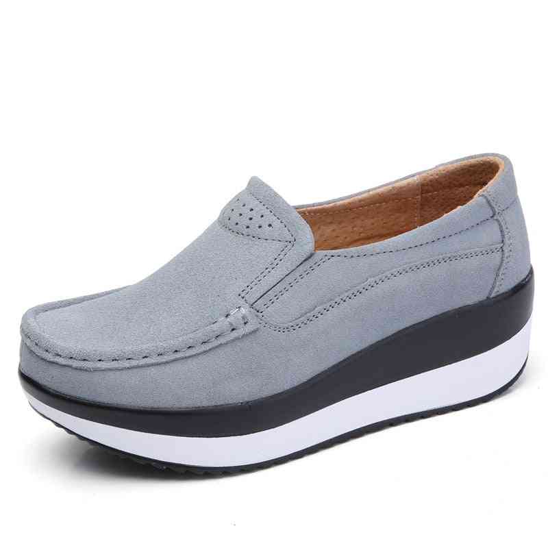 Sky Blue Flats Platform Loafers Genuine Leather Comfort Soft Moccasins Nursing Slip Set-1
