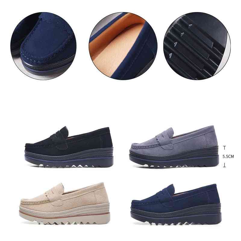 Himmelsblå plattor plattform loafers äkta läder komfort mjuka mockasiner amning slip set-16