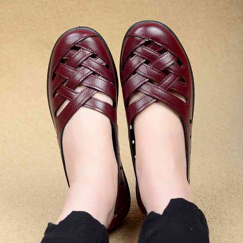 Andningsbar kvinnlig loafer i äkta läder för dam set-12