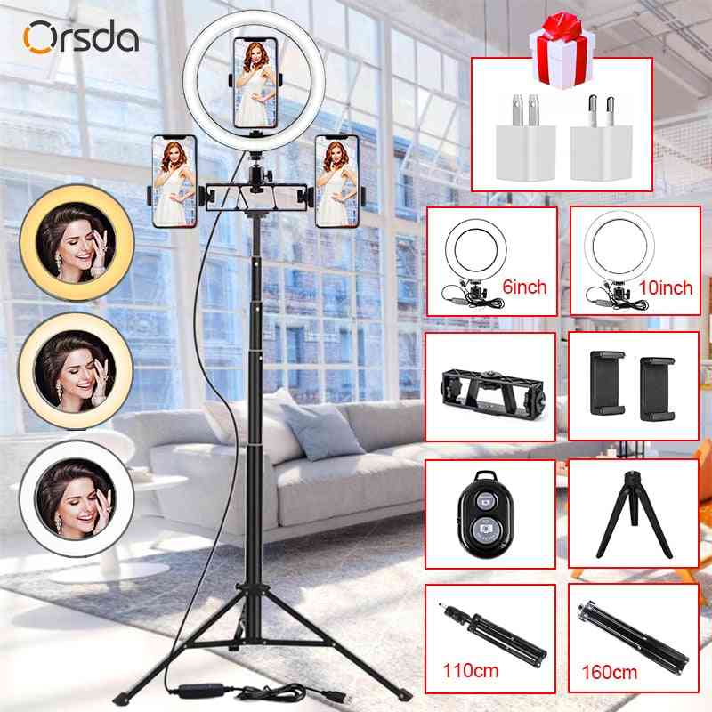 Led Ring Light With Tripods Stand, Photography Dimming Video, Live Selfie, Phone Makeup