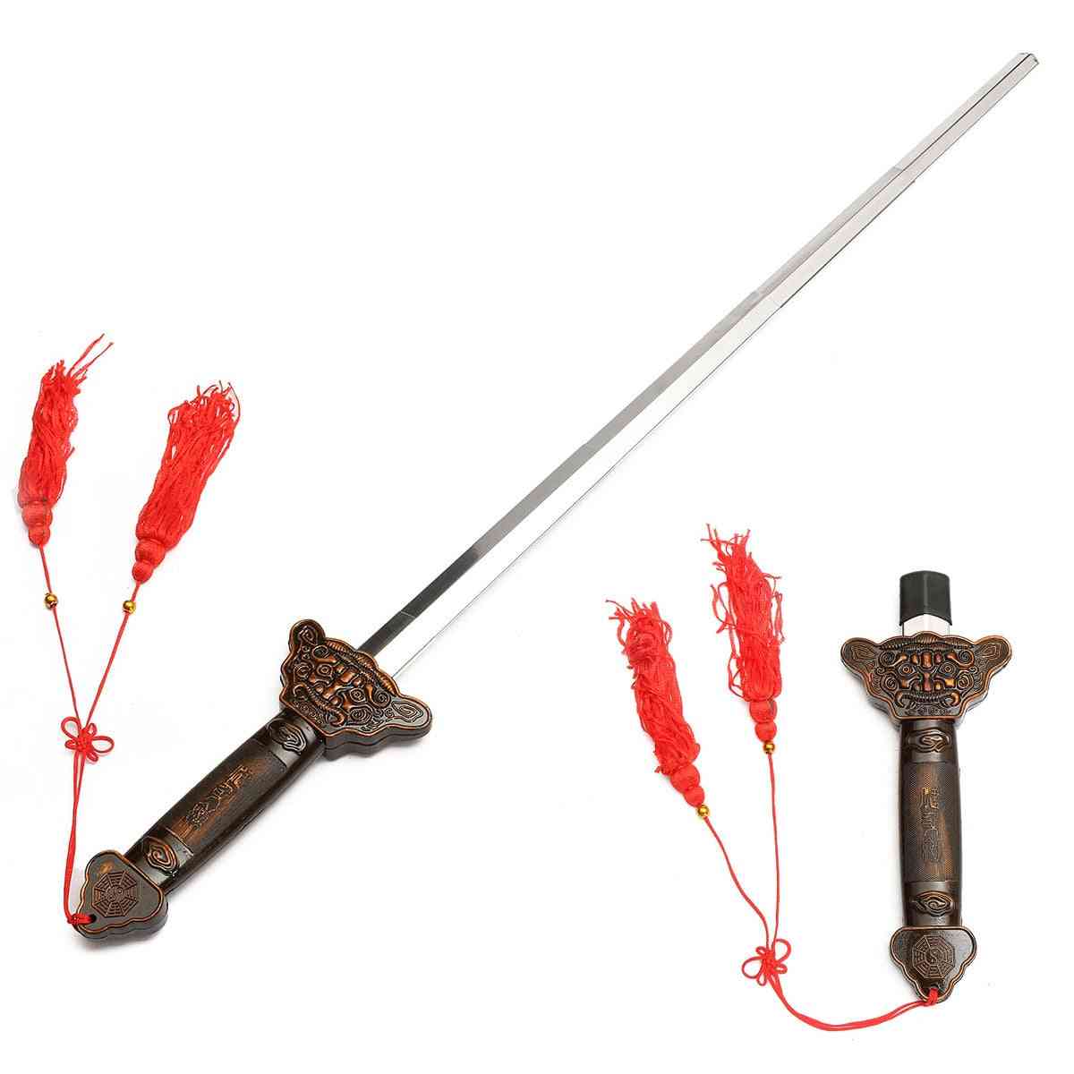 Teleskopiskt kung fu taichi-svärd, sväljningsövning, magiska prestandaträning trick rekvisita