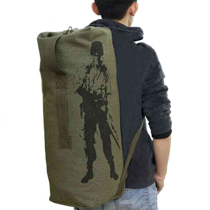 Outdoors Canvas Military Bucket Drawstring Travelbackpack For Camping, Hiking