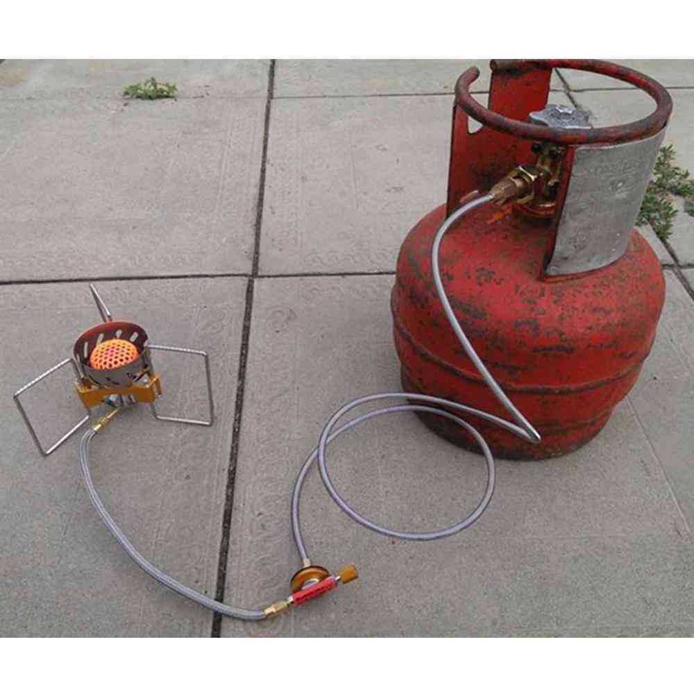 Kempingový sporák používa adaptér na hlavu plynovej nádrže na lpg plyn