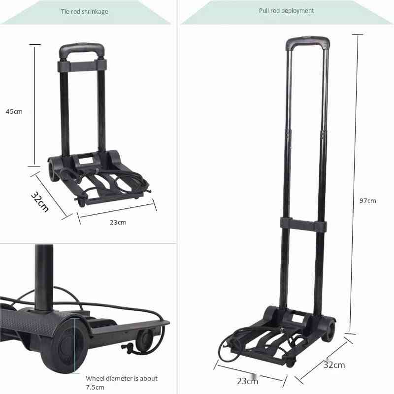 Zložljiv prtljažni voziček, prenosna prikolica za prtljažnik, lahka ročno nastavljiva, nakupovalni voziček za potovanje domov