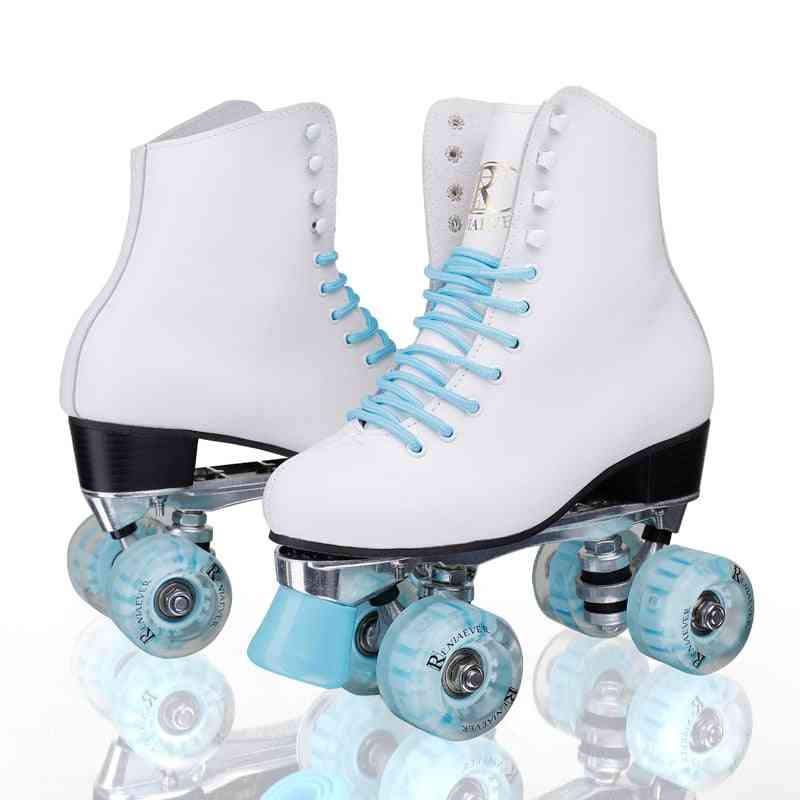 Women's Classic Retro 4 Wheels Quad Roller Skates, Light Up Led White Boot