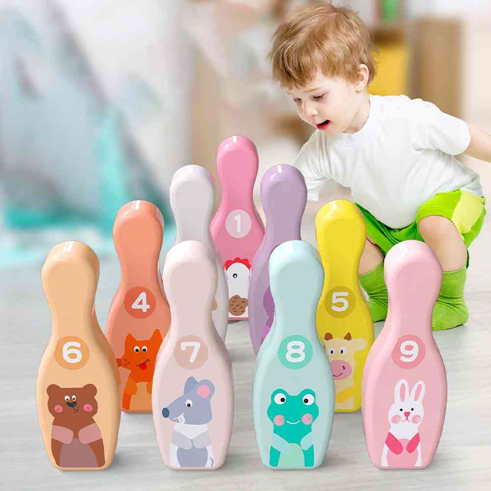 Colorful Wooden Bowling Balls Pins Set For Kids Toy