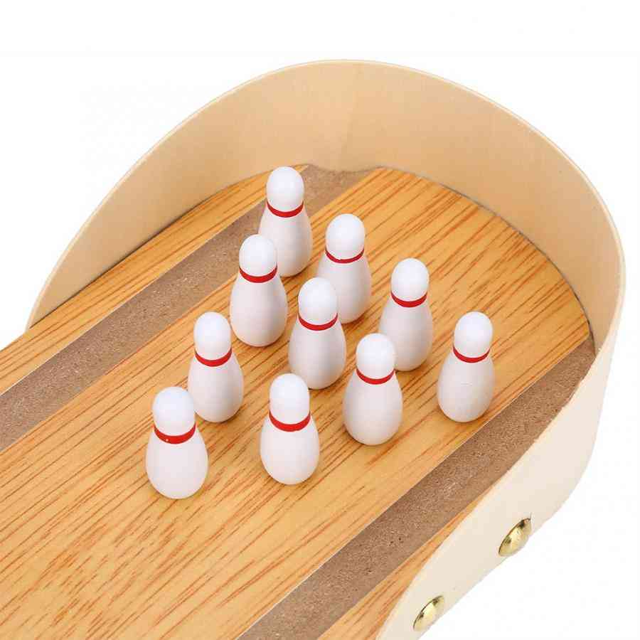 Mini Desktop Wooden Bowling Ball Board Game Toy