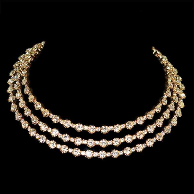 Plated Metal- Rhinestone Round Collar, Choker Necklaces