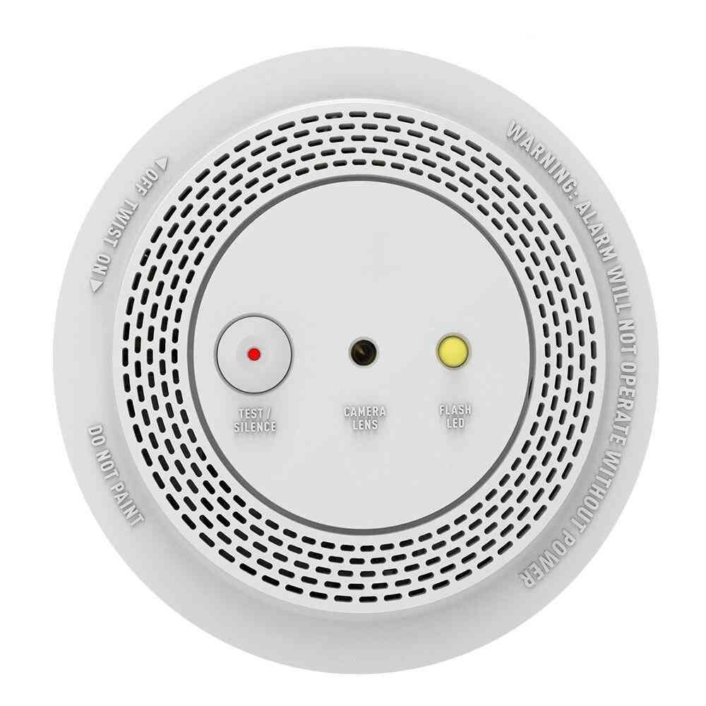 Détecteur d'alarme de fumée sans fil avec caméra d'alarme photo wifi intelligente 1080p annonce vocale à distance et indicateur led alarme clignotante