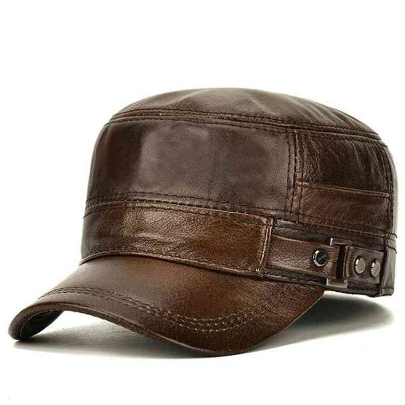 Men's Flat Cap Fashion Warm Ear Protectors Genuine Leather Hat