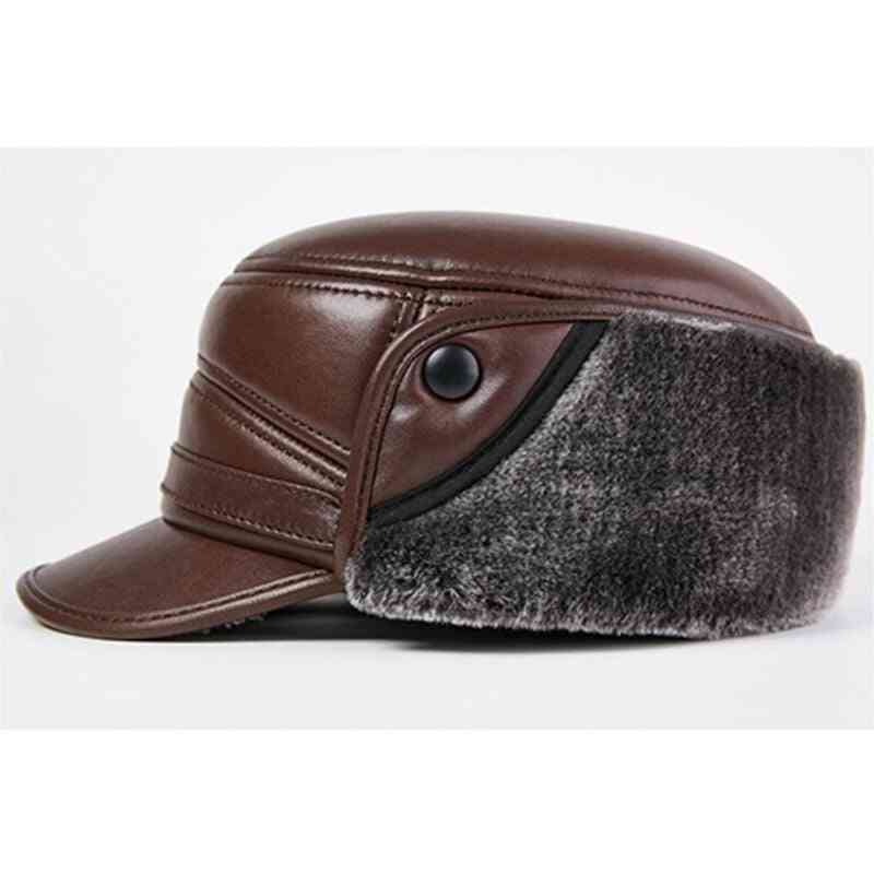 Winter Thick Warm Earmuffs Cap, Genuine Leather Hat