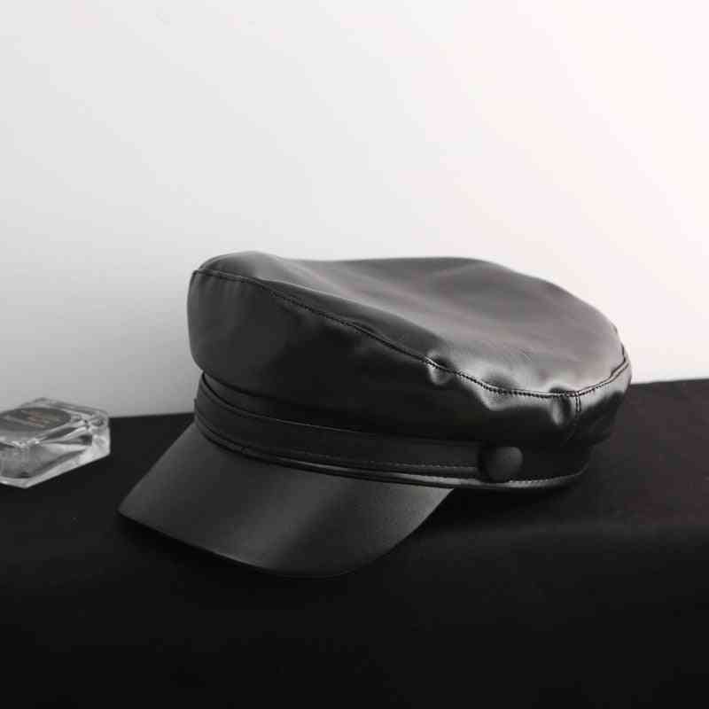 Spring Autumn Leather Military Cap Hat