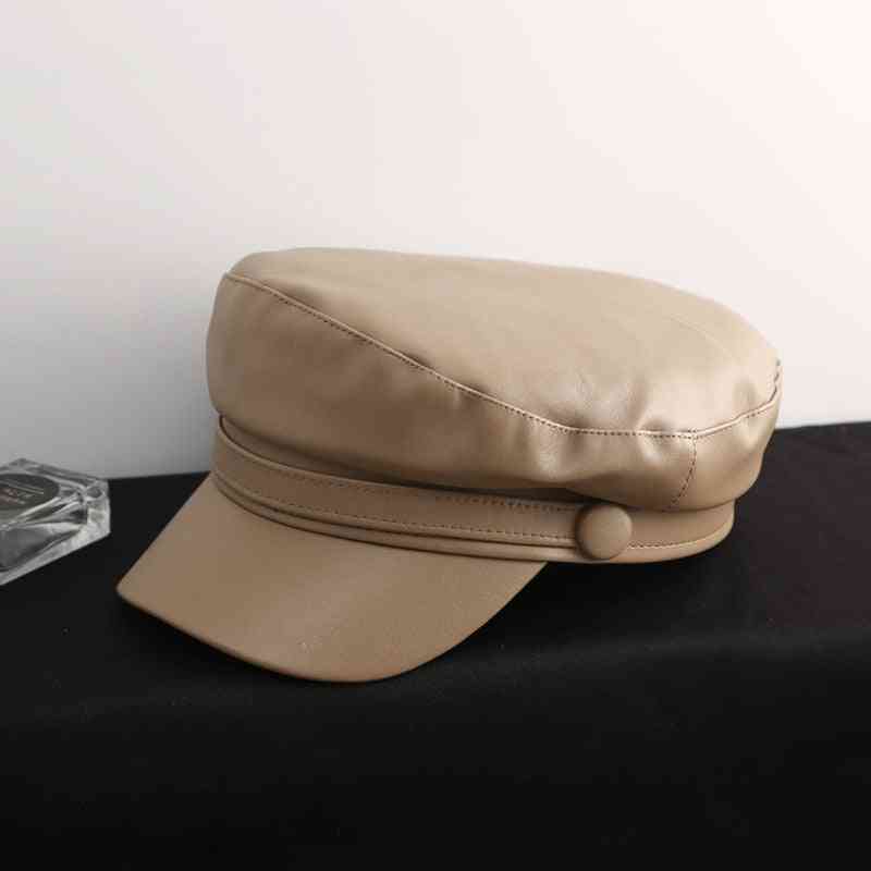 Spring Autumn Leather Military Cap Hat