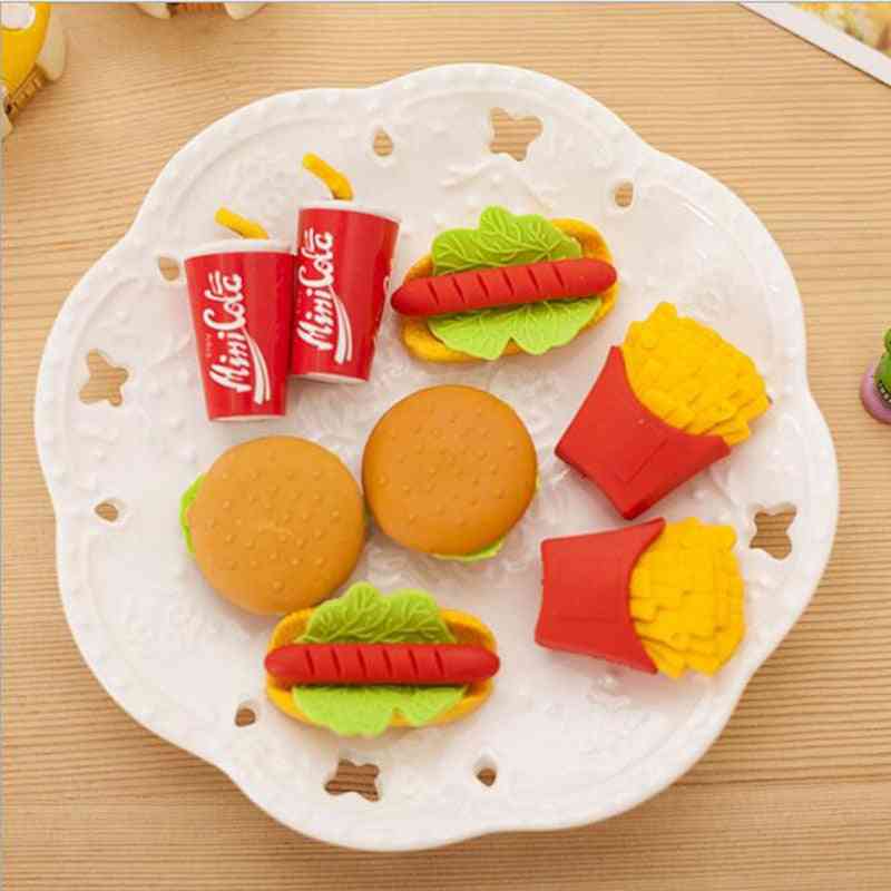 Wholesale! Cute Kawaii Cake Hamburger Food Drink Coke Eraser Set Stationery