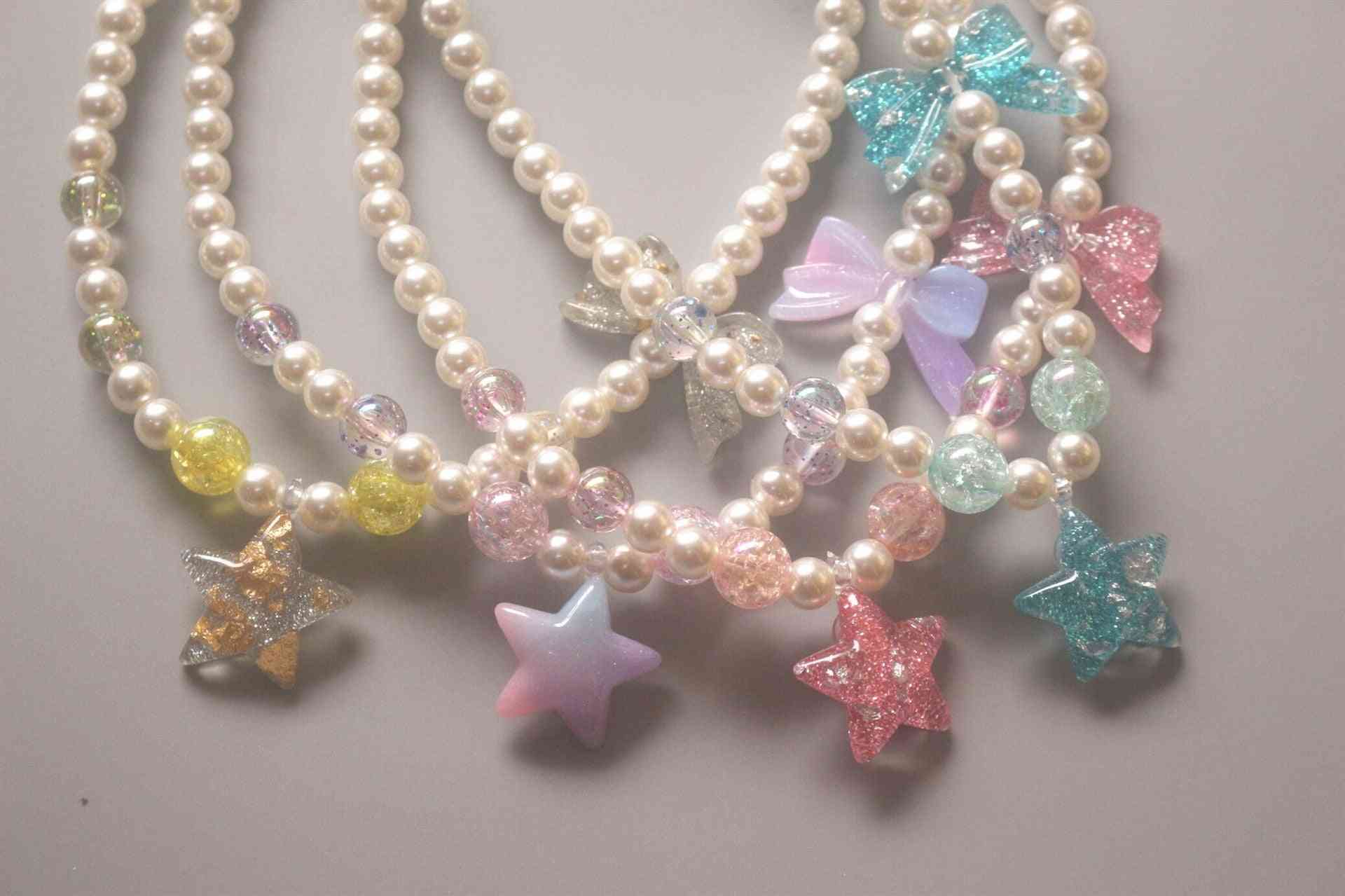 Children's Pearl Necklace Bracelet Love Stars Butterfly Princess Accessories