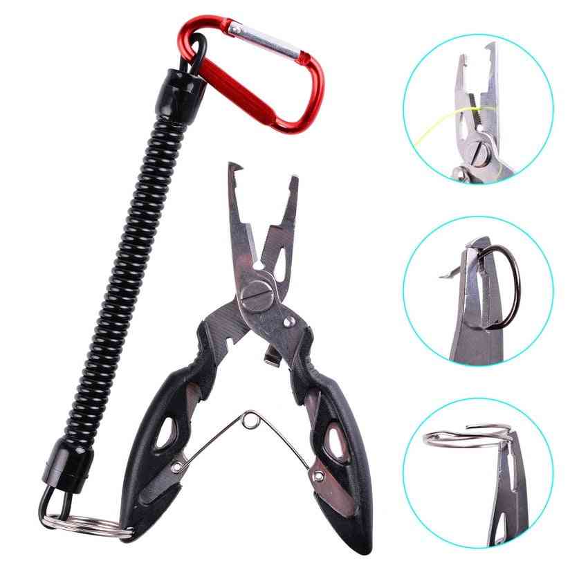 High Strength Stainless Steel Fishing Pliers / Scissors With Lanyards Spring Rope