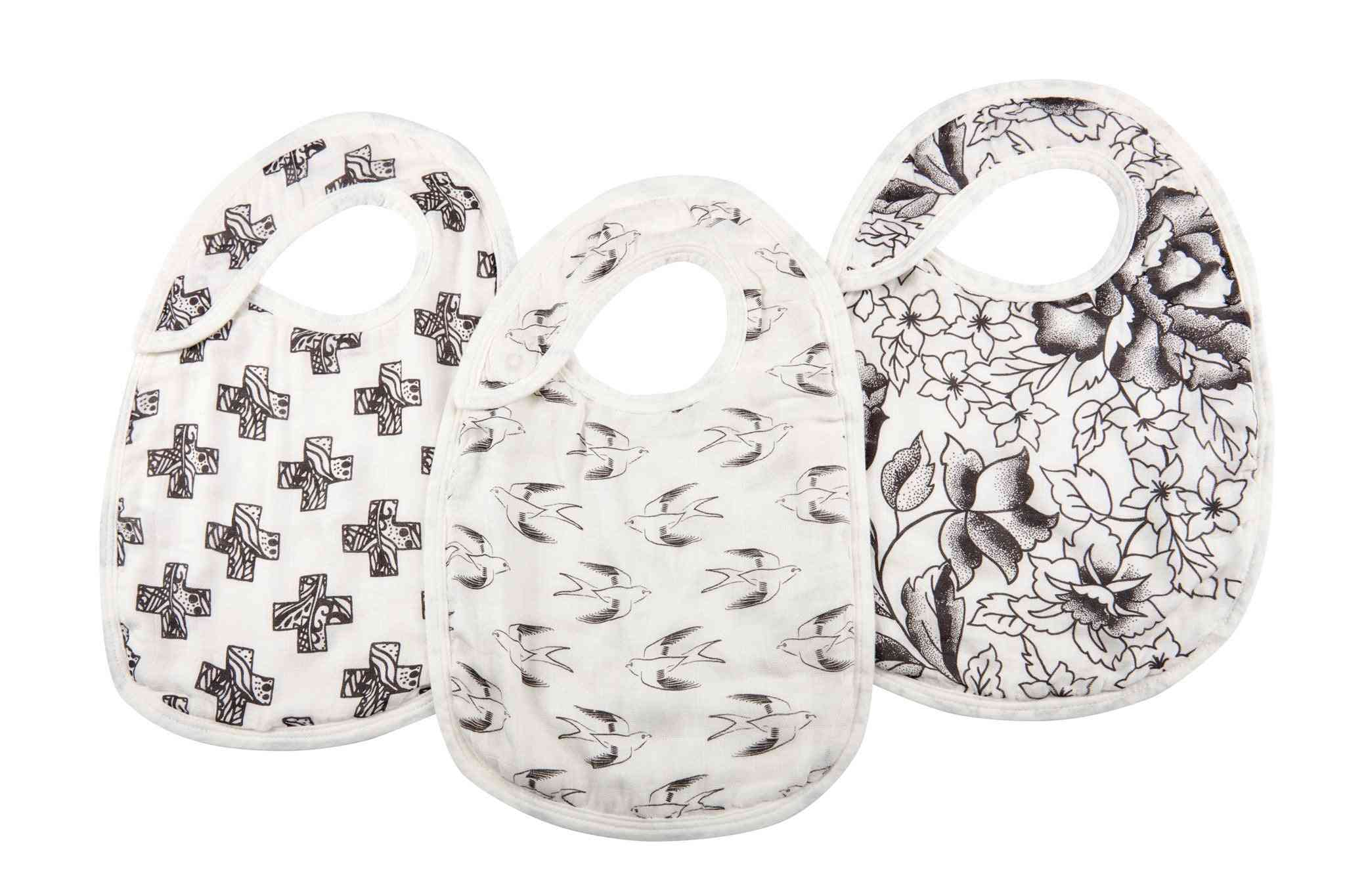 Black And White, Soft And Comfortable Snap Bibs Set Of 3