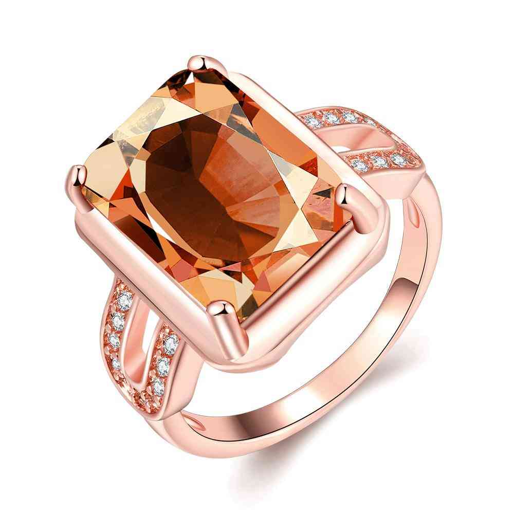 18k Rose Gold Plated, Sophie Emerlad Cut Ring Made With Swarovski